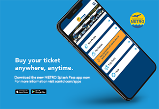 Buy your ticket anywhere, anytime. Download the METRO Splash pass app now. For more information visit scmtd.com/apps
