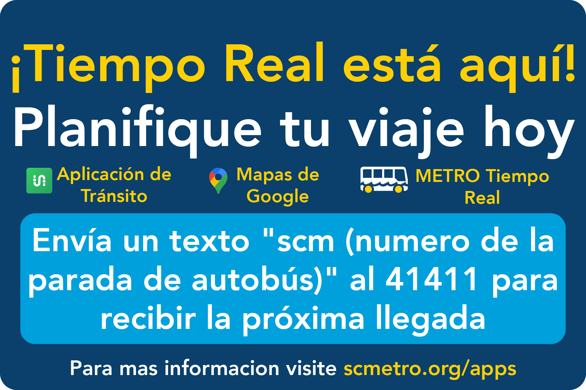 Rastrea tu autobus en cualquier momento y lugar.  Registrarse para METRO tiempo real.  Horario de parades, Mapa en tiempo real, Planificador de viaje, Suscribase.